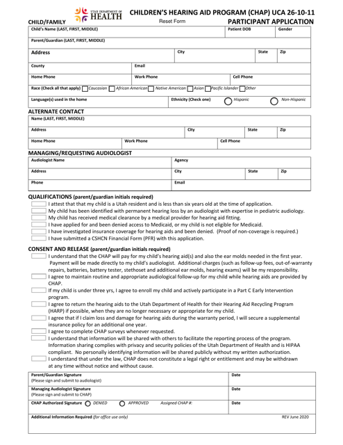 Participant Application - Children's Hearing Aid Program (Chap) - Utah Download Pdf