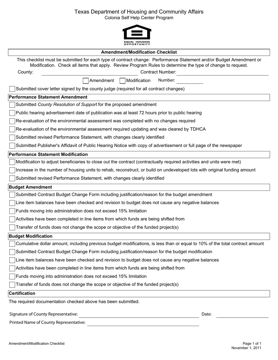 Amendment / Modification Checklist - Texas, Page 1