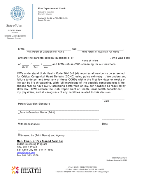 Cchd Refusal Form - Utah Download Pdf
