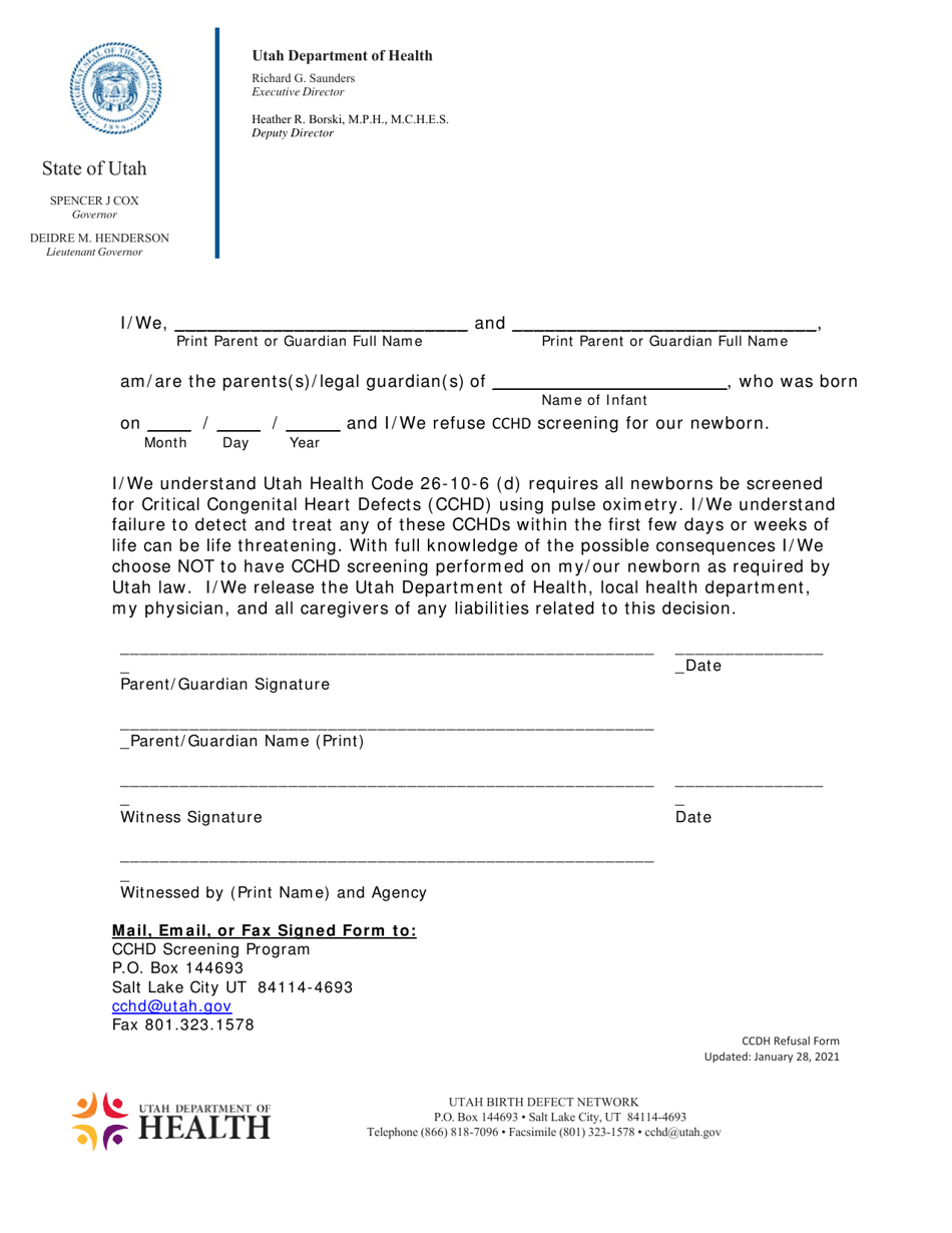 Cchd Refusal Form - Utah, Page 1