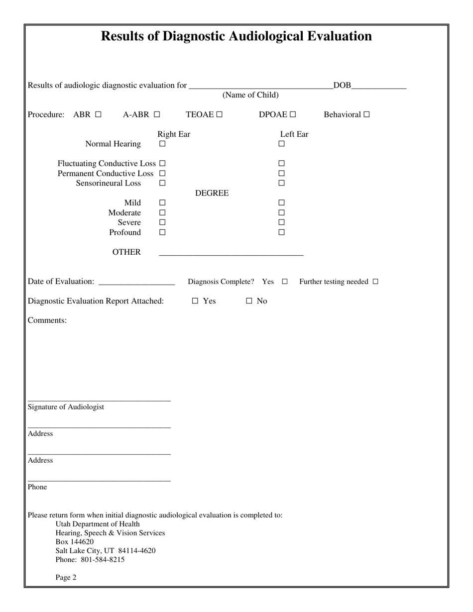 Referral for Diagnostic Audiological Evaluation - Utah, Page 2
