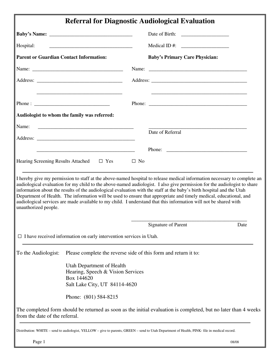 Utah Referral for Diagnostic Audiological Evaluation - Fill Out, Sign ...