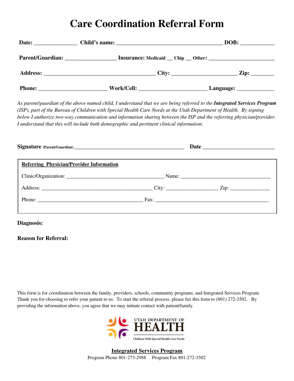 Care Coordination Referral Form - Utah, Page 1