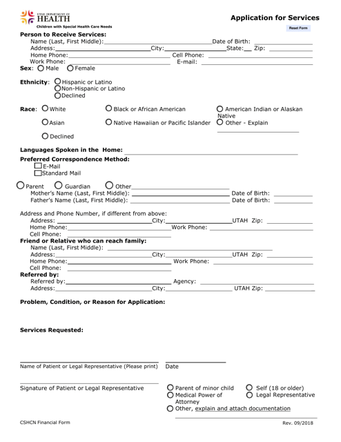 Application for Services - Utah Download Pdf