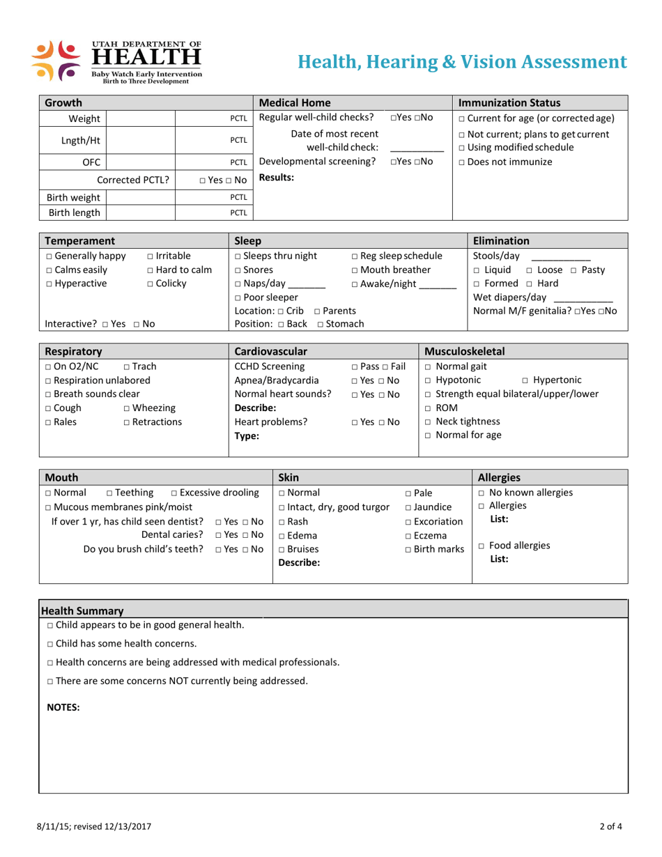 Health, Hearing  Vision Assessment - Utah, Page 2