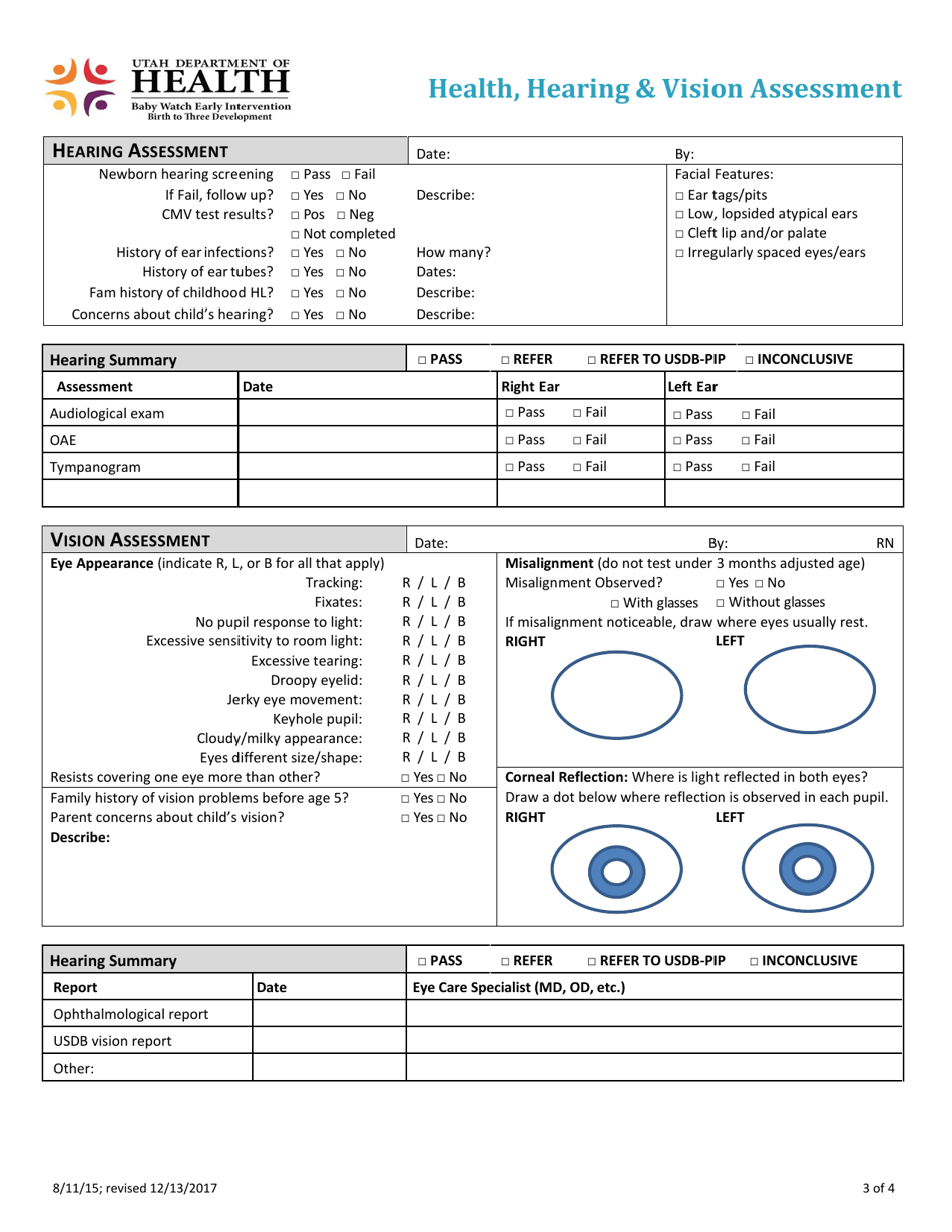 Health, Hearing  Vision Assessment - Utah, Page 3