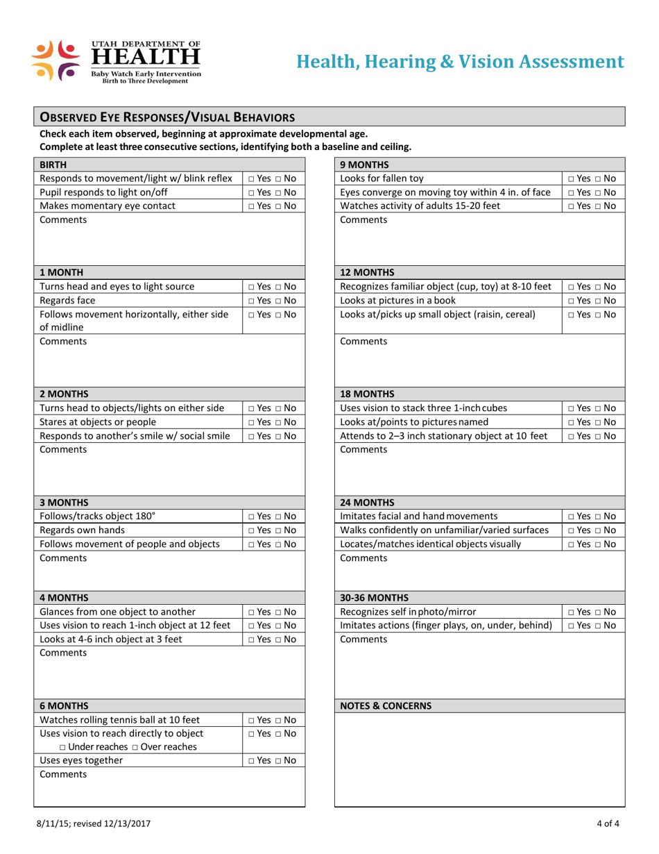 Health, Hearing  Vision Assessment - Utah, Page 4