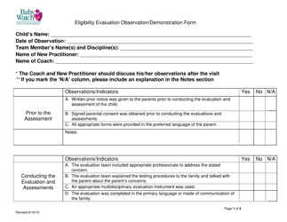 Eligibility Evaluation Observation/Demonstration Form - Utah