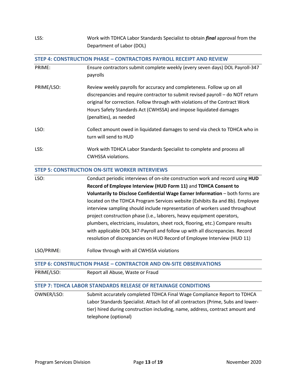 Record of Preconstruction Conference Davis-Bacon Labor Standards - Texas, Page 13