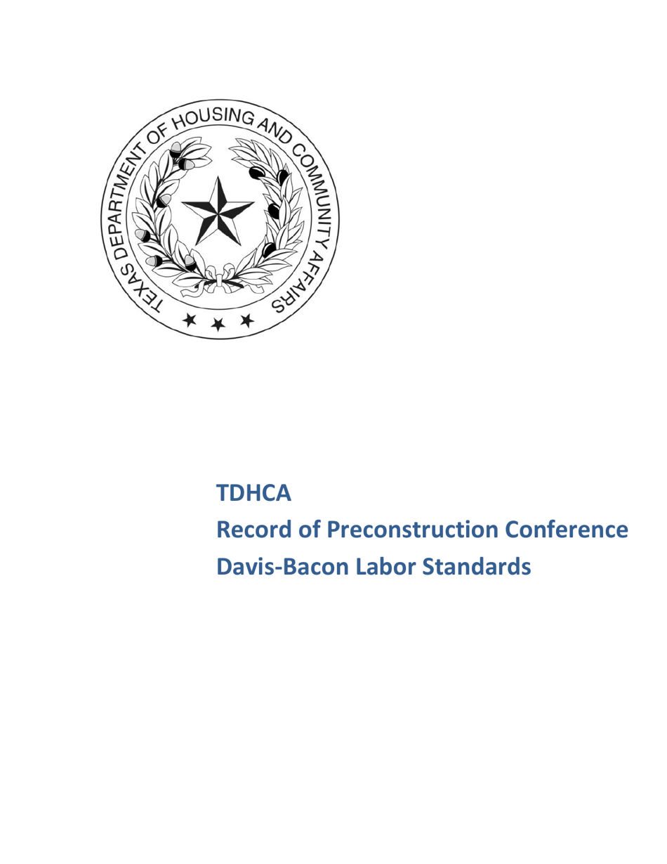 Record of Preconstruction Conference Davis-Bacon Labor Standards - Texas, Page 1