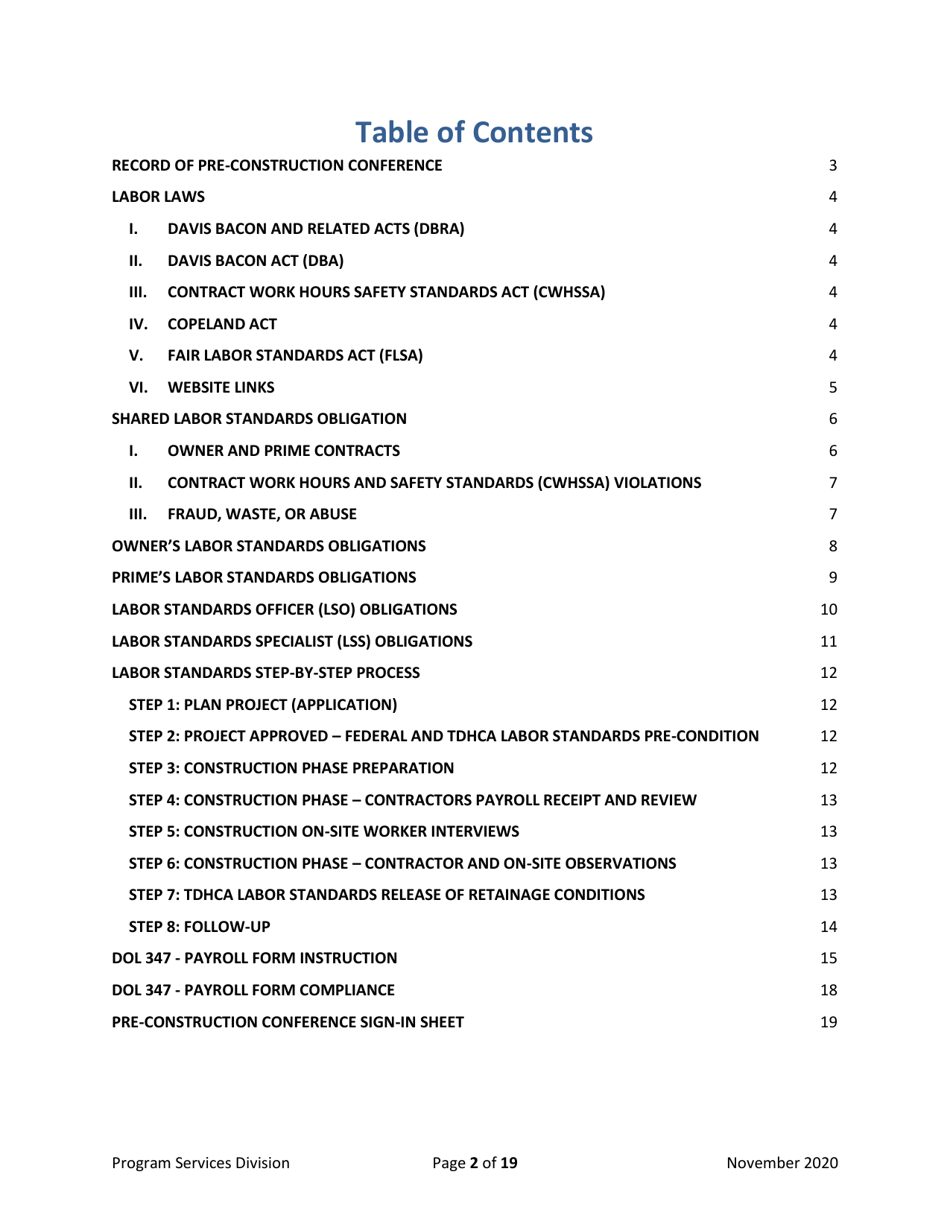 Record of Preconstruction Conference Davis-Bacon Labor Standards - Texas, Page 2