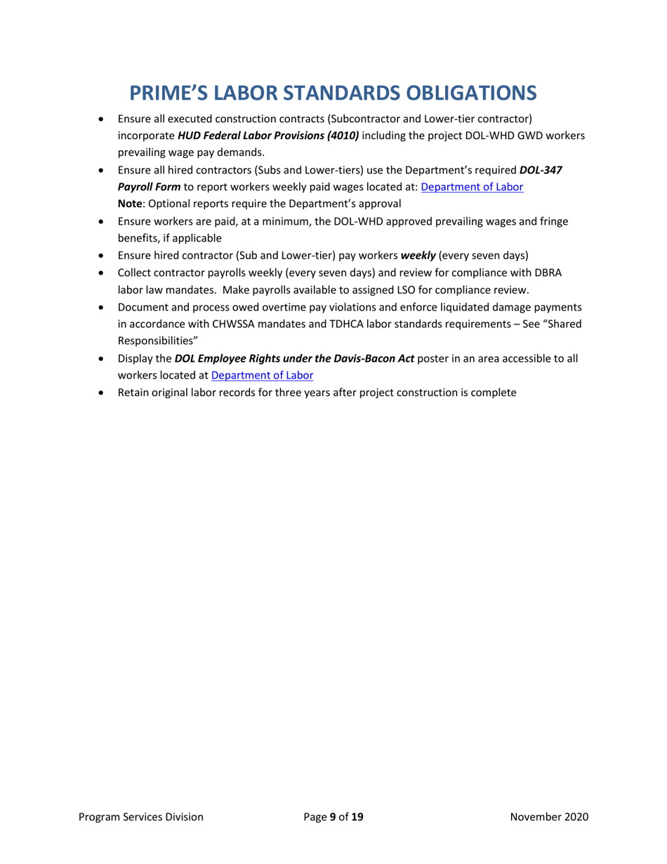 Record of Preconstruction Conference Davis-Bacon Labor Standards - Texas, Page 9