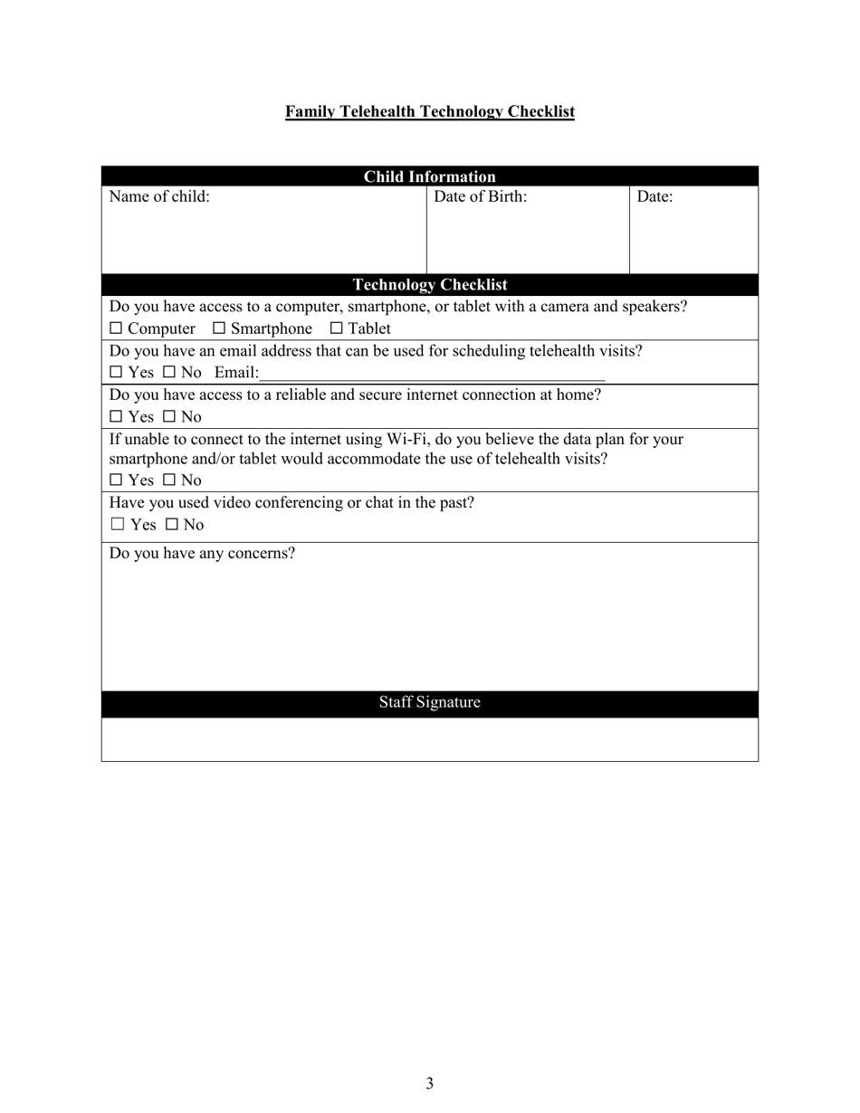 Family Telehealth Technology Checklist - Utah, Page 3