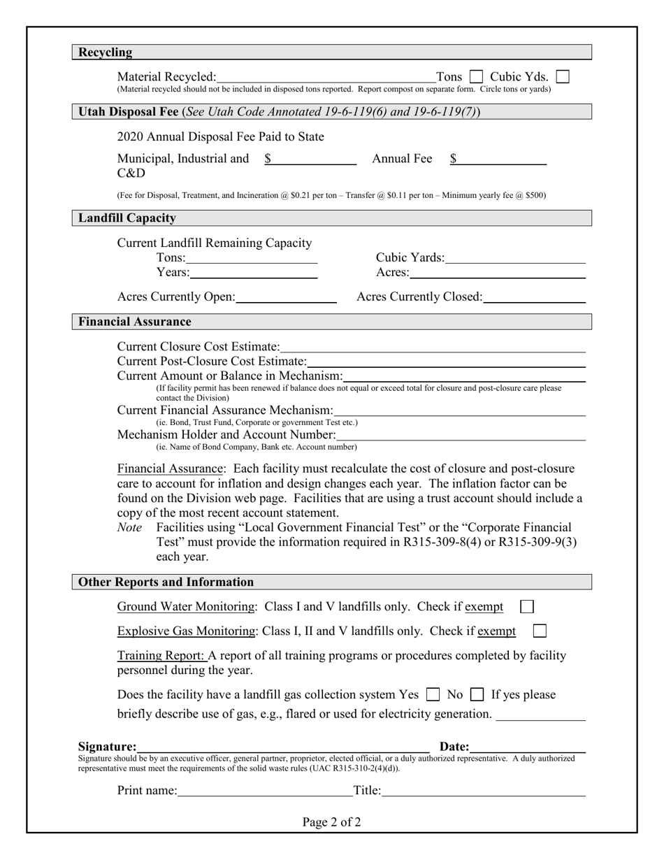 Solid Waste Landfill Annual Report - Utah, Page 3