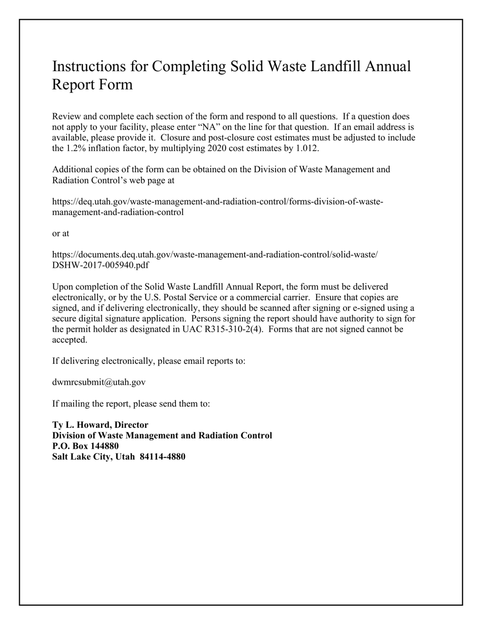 2020 Utah Solid Waste Landfill Annual Report Fill Out, Sign Online