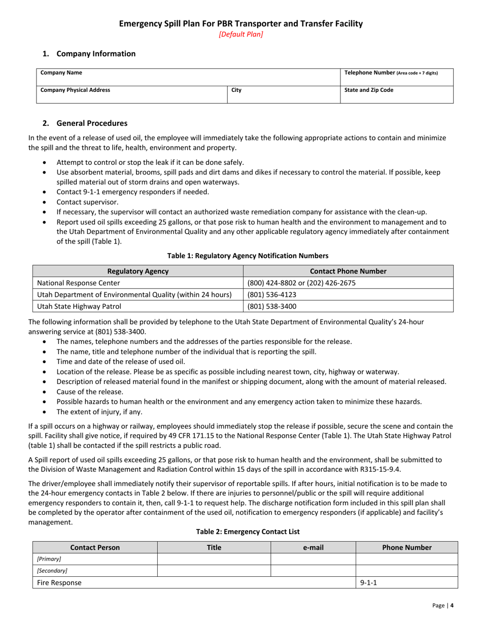 Used Oil Permit by Rule (Pbr) Transporter  Transfer Facility Notification - Utah, Page 4