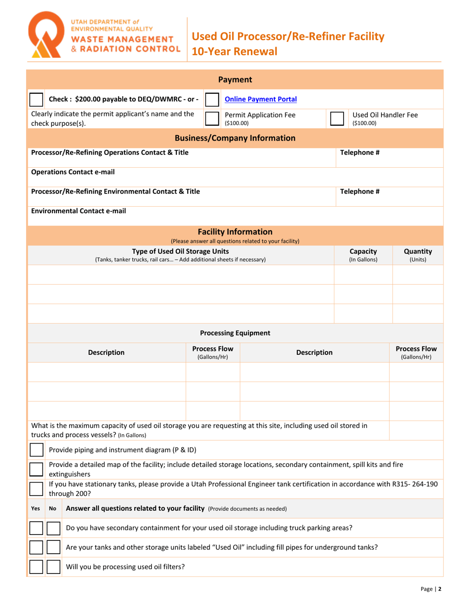 Used Oil Processor / Re-refiner Facility 10-year Renewal - Utah, Page 2