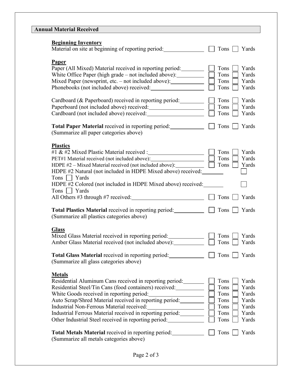 Recycling Facility Annual Report - Utah, Page 3