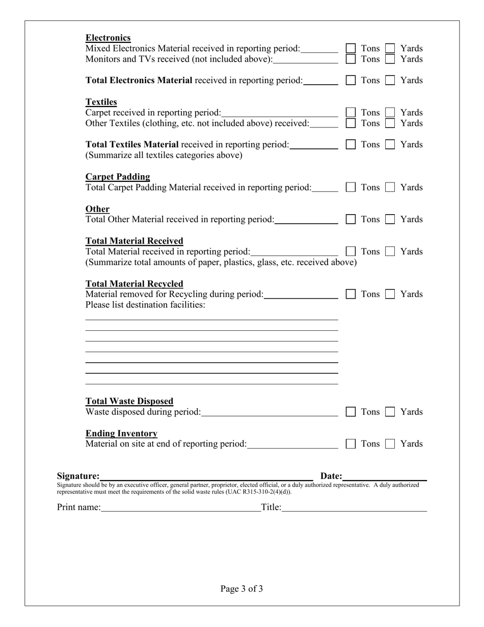 Recycling Facility Annual Report - Utah, Page 4