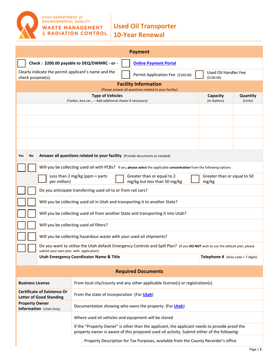 Used Oil Transporter 10-year Renewal - Utah, Page 2