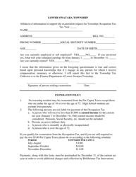 &quot;Affidavit of Information to Support the Exoneration Request for Township Occupation Tax&quot; - Lower Swatara Township, Pennsylvania