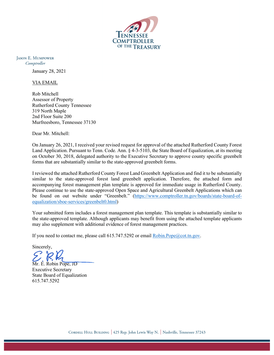 Rutherford County, Tennessee Application for Greenbelt Assessment