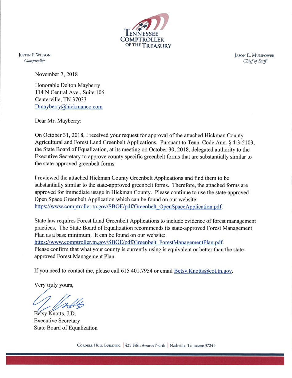 Hickman County, Tennessee Application for Greenbelt Assessment Fill