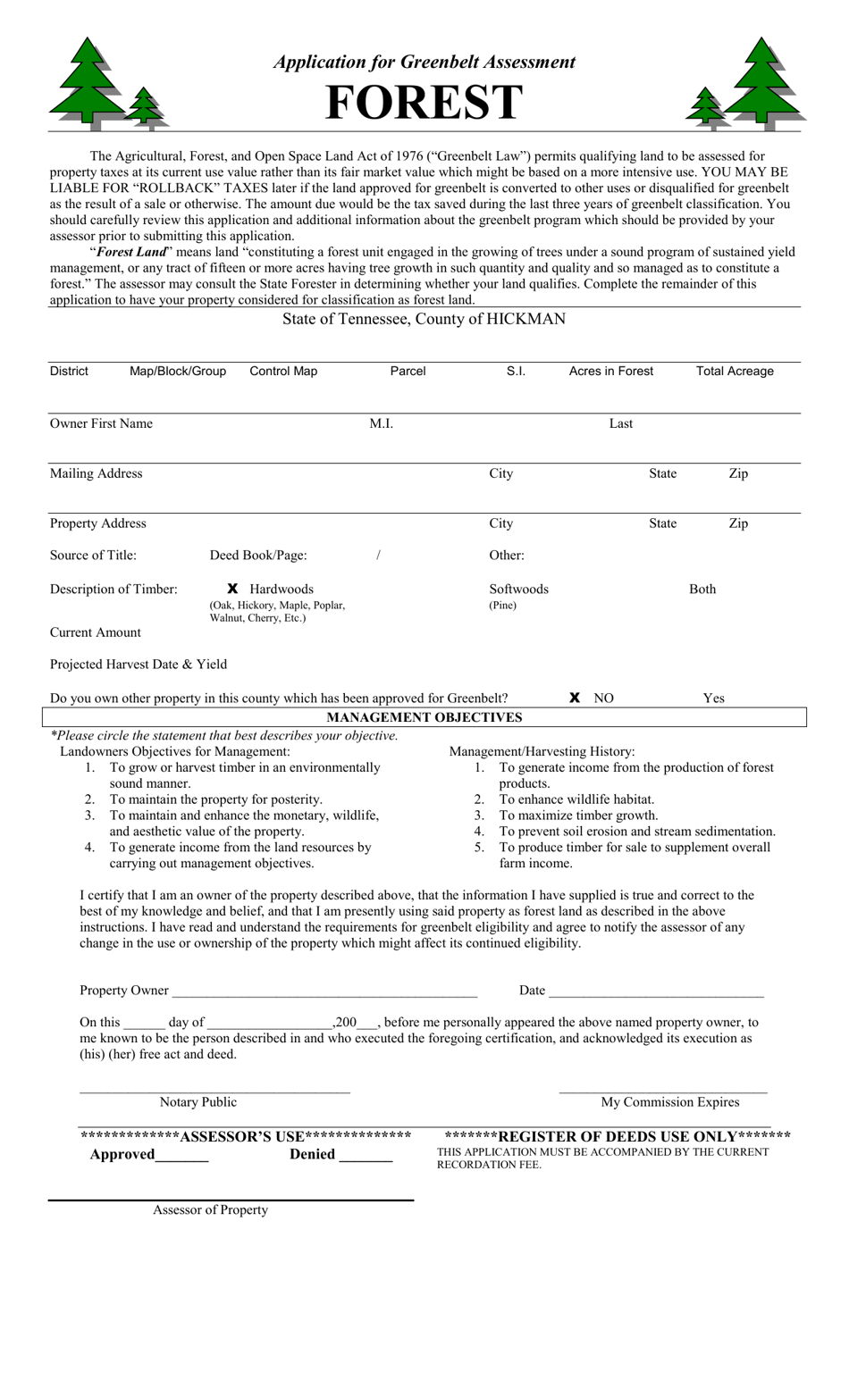 Application for Greenbelt Assessment - Hickman County, Tennessee, Page 3
