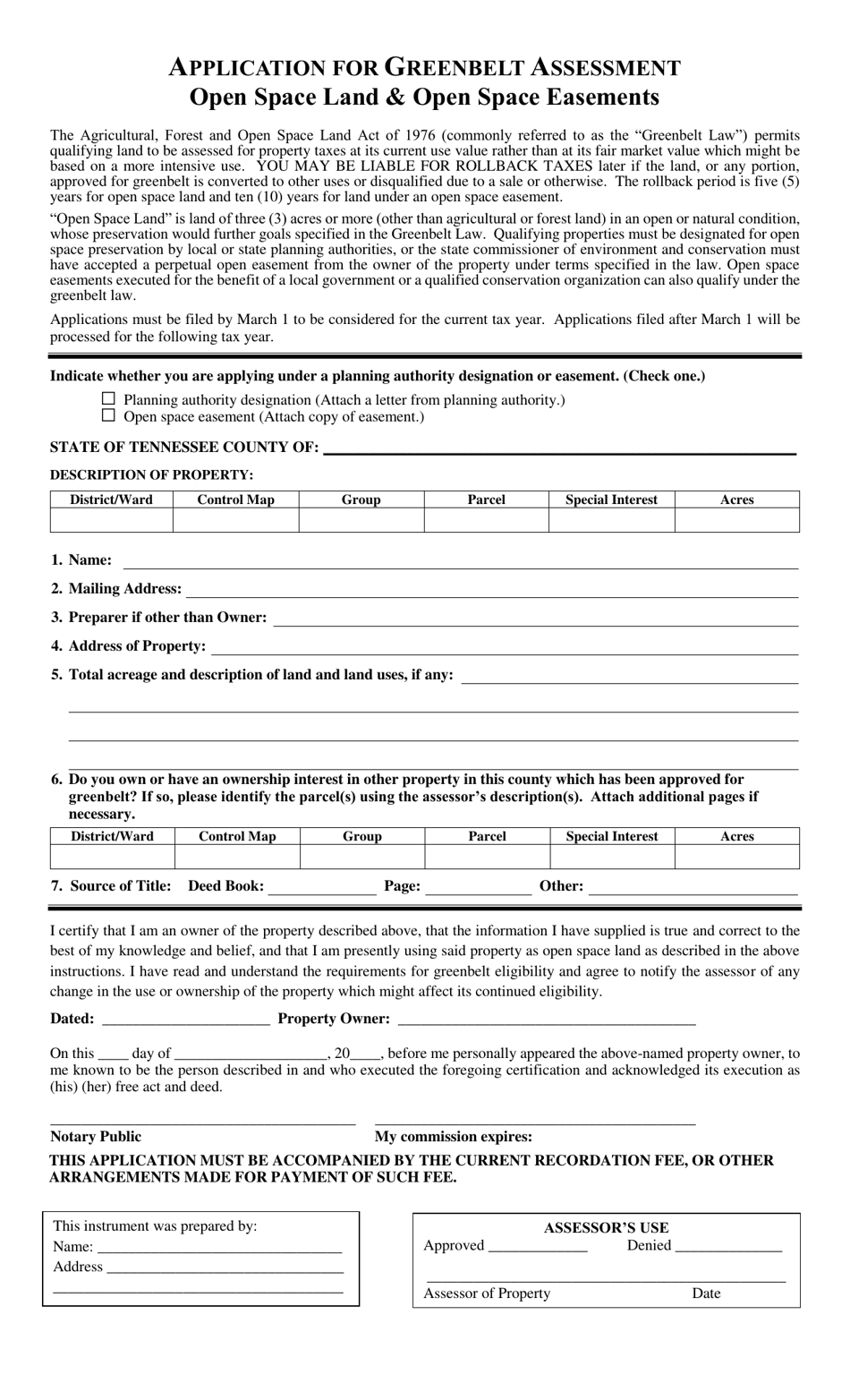 Application for Greenbelt Assessment - Williamson County, Tennessee, Page 4