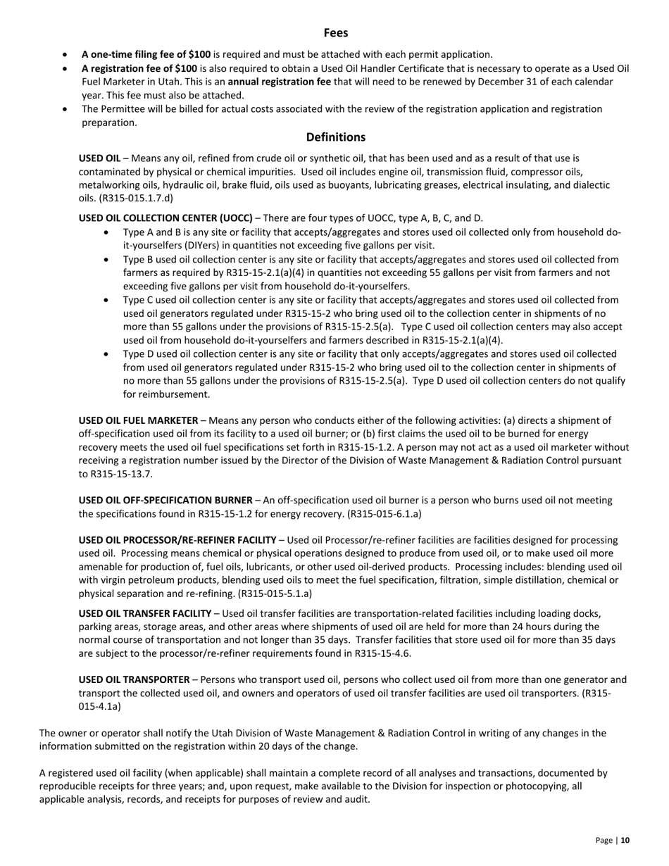 Used Oil Fuel Marketer 10-year Renewal - Utah, Page 10