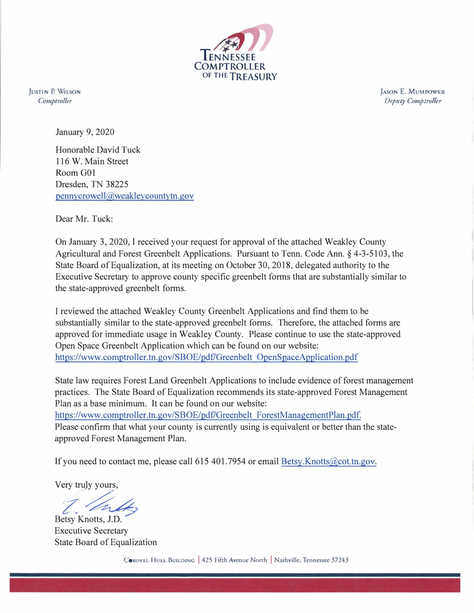 Weakley County, Tennessee Application for Greenbelt Assessment Fill