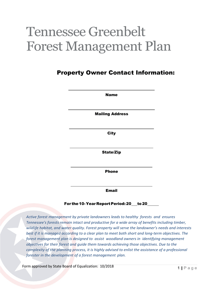 Tennessee Tennessee Greenbelt Forest Management Plan Download Printable