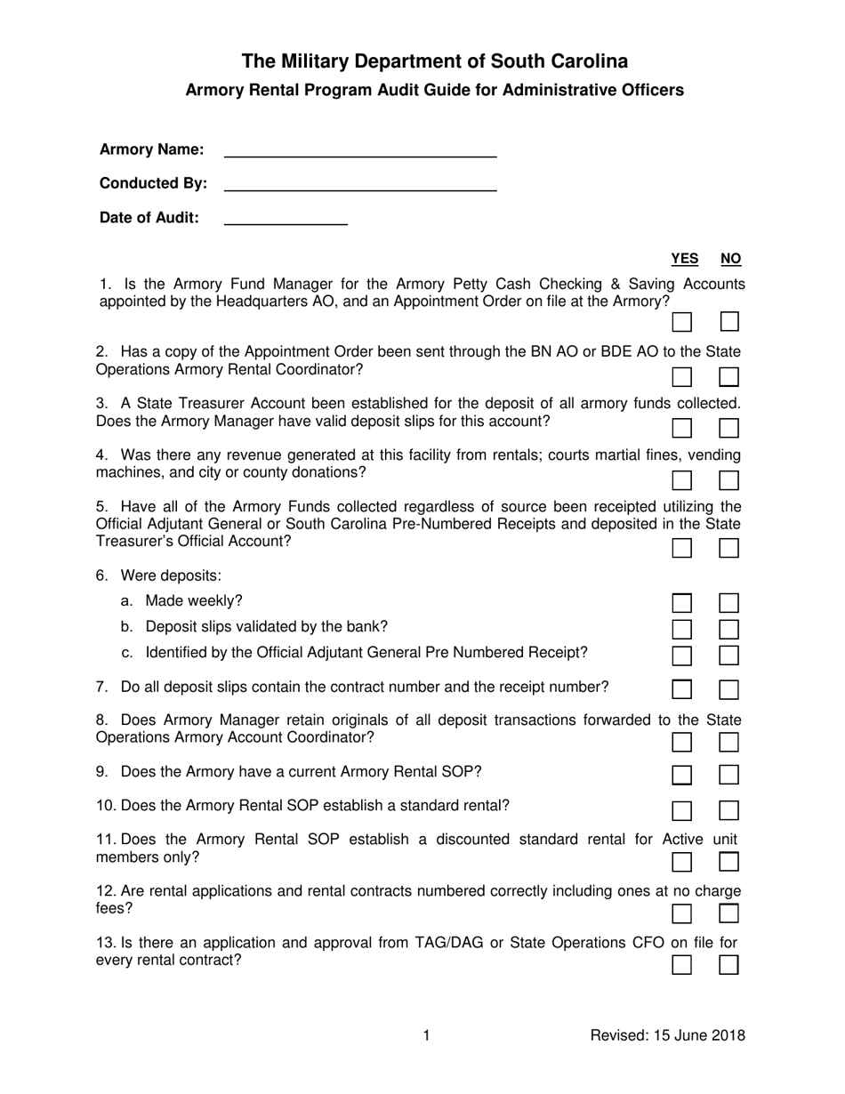 Armory Rental Program Audit Guide for Administrative Officers - South Carolina, Page 1