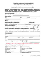 Document preview: National Guard Armory Rental Application - South Carolina