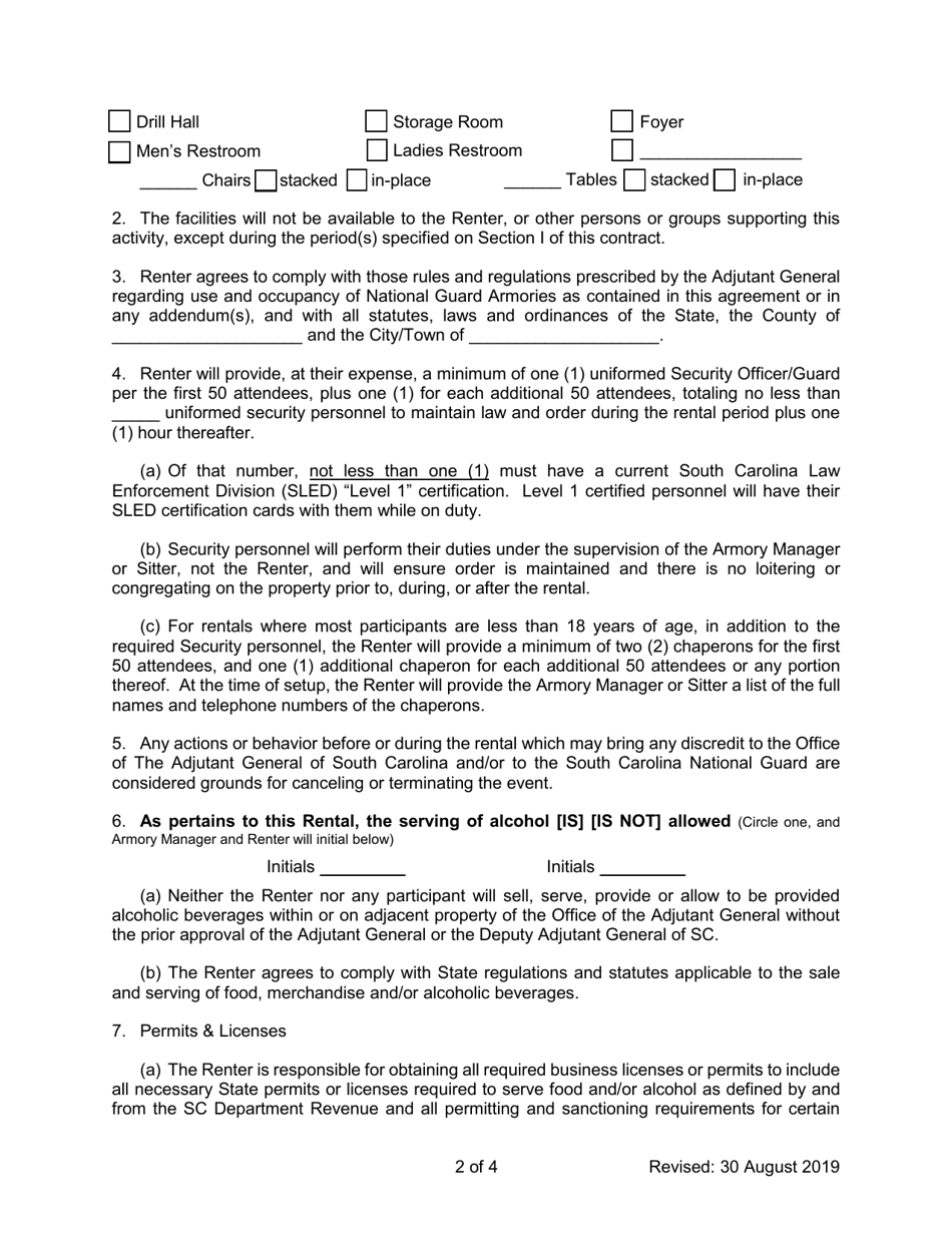 National Guard Armory Rental Contract - South Carolina, Page 2