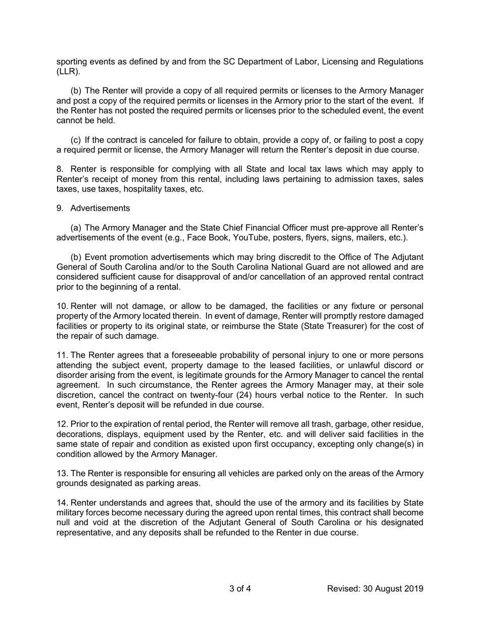 National Guard Armory Rental Contract - South Carolina, Page 3