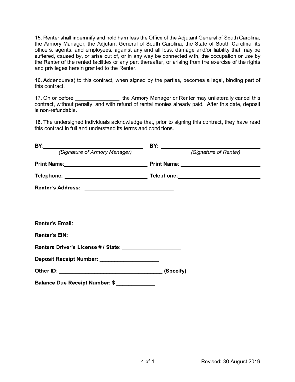 National Guard Armory Rental Contract - South Carolina, Page 4
