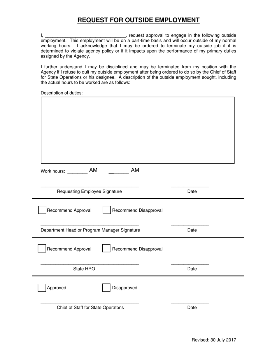 Request for Outside Employment - South Carolina, Page 1