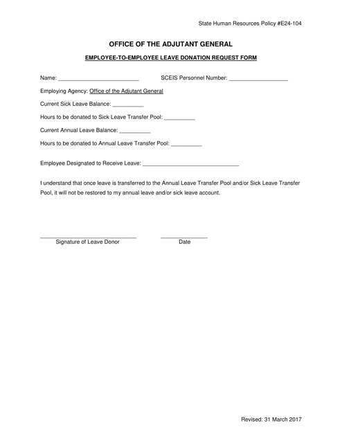 &quot;Employee-To-Employee Leave Donation Request Form&quot; - South Carolina Download Pdf