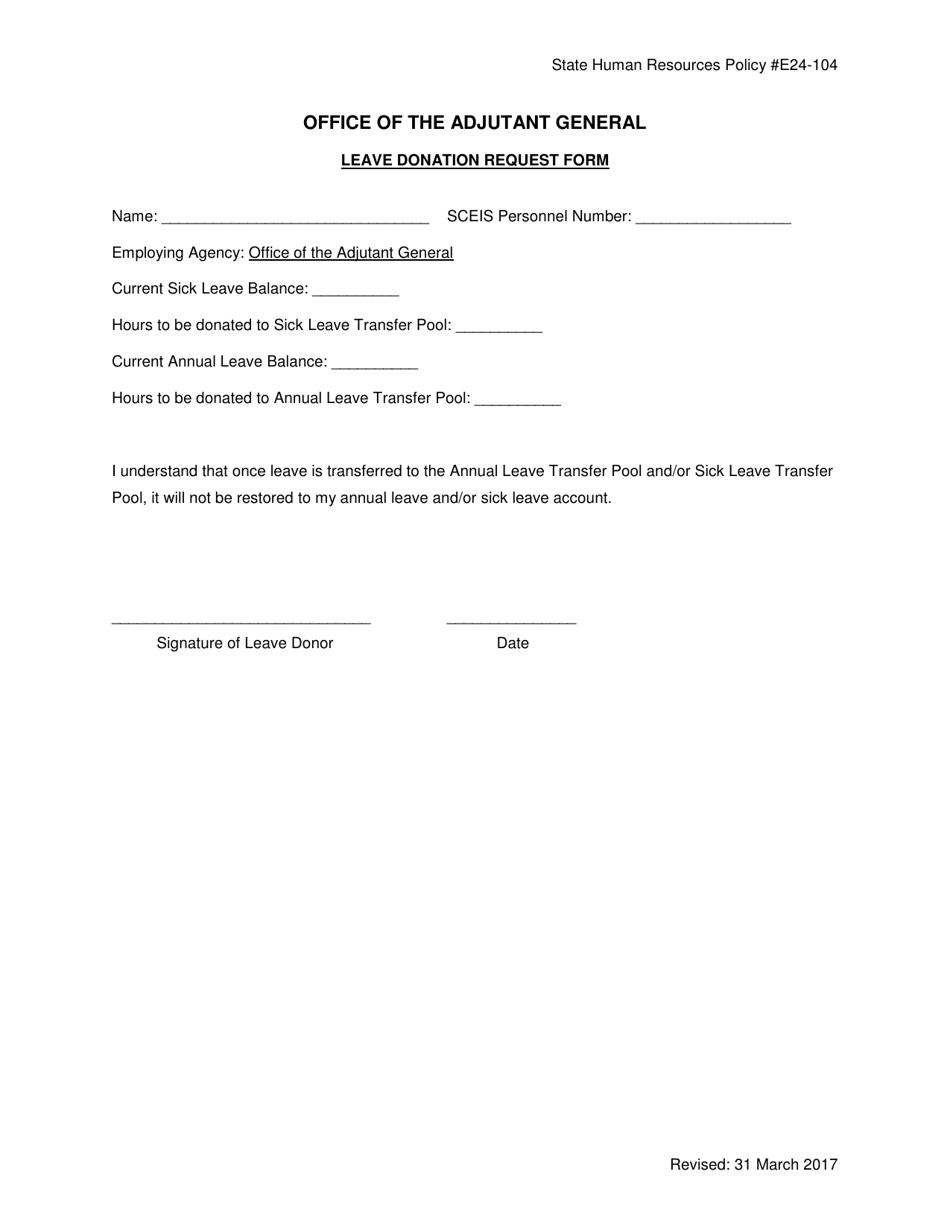 Leave Donation Request Form - South Carolina, Page 1