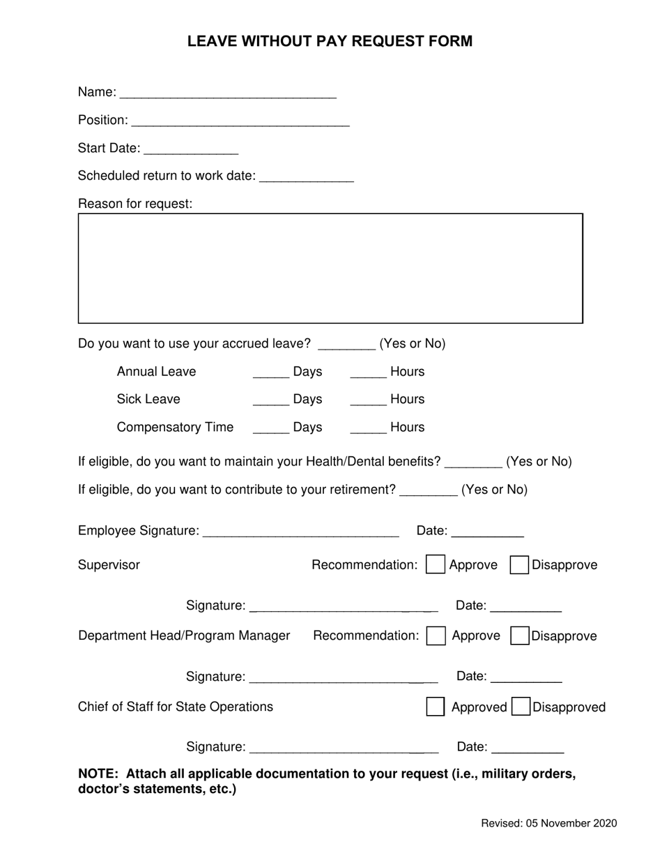 Leave Without Pay Request Form - South Carolina, Page 1