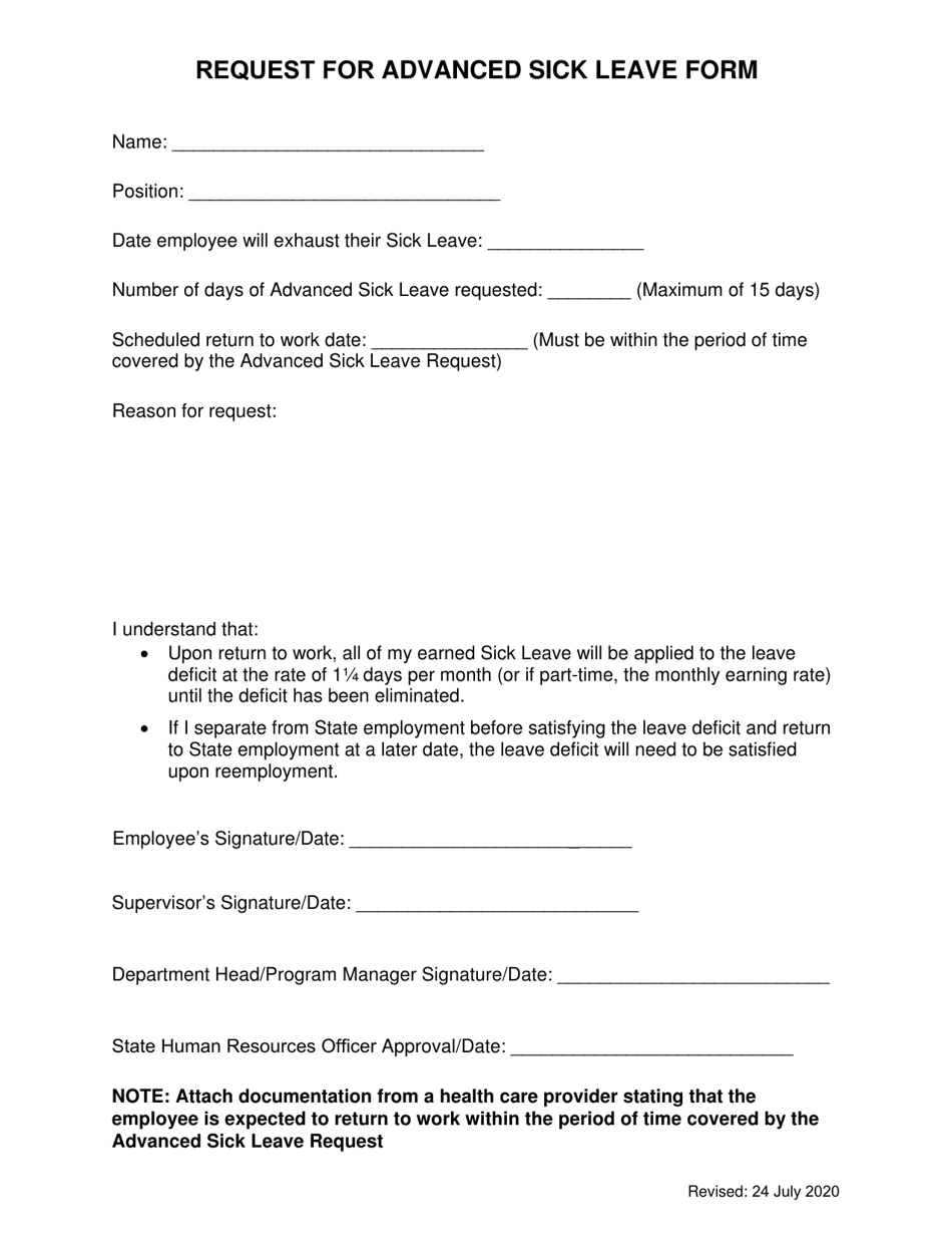 Request for Advanced Sick Leave Form - South Carolina, Page 1