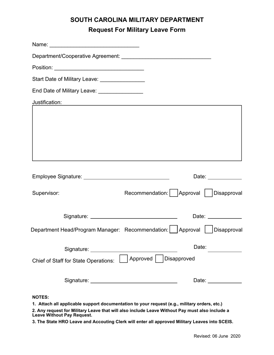 Request for Military Leave Form - South Carolina, Page 1