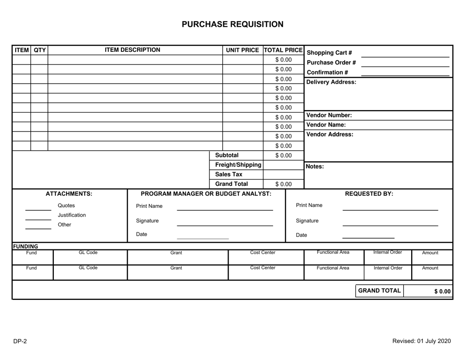 Form DP-2 Purchase Requisition - South Carolina, Page 1