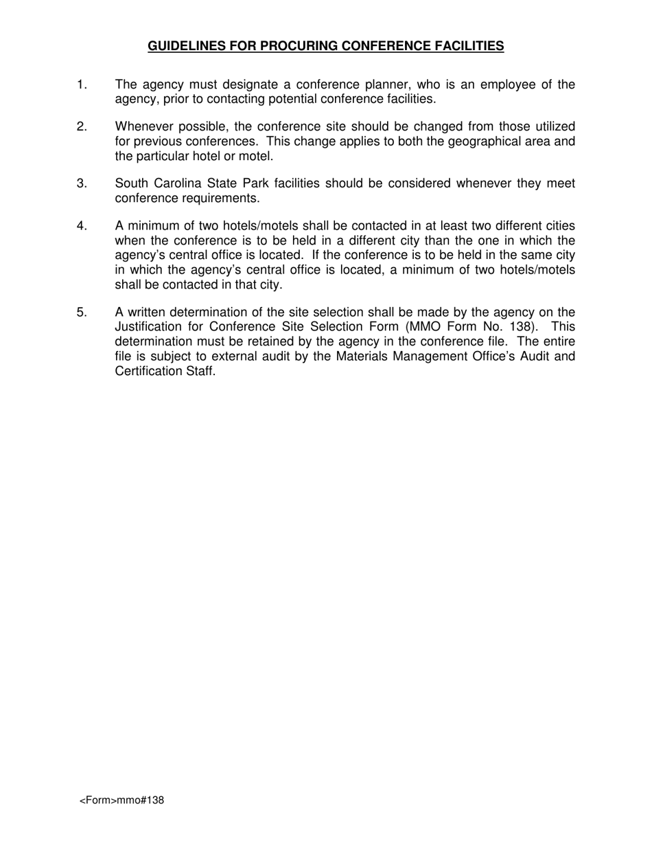 Form MMO138 Justification for Conference Site Selection - South Carolina, Page 2