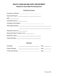 Document preview: Request to Issue State Purchasing Card - South Carolina