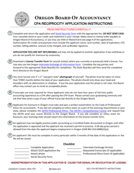 &quot;CPA Reciprocity Application for CPA Certificate and Permit to Practice Public Accounting&quot; - Oregon