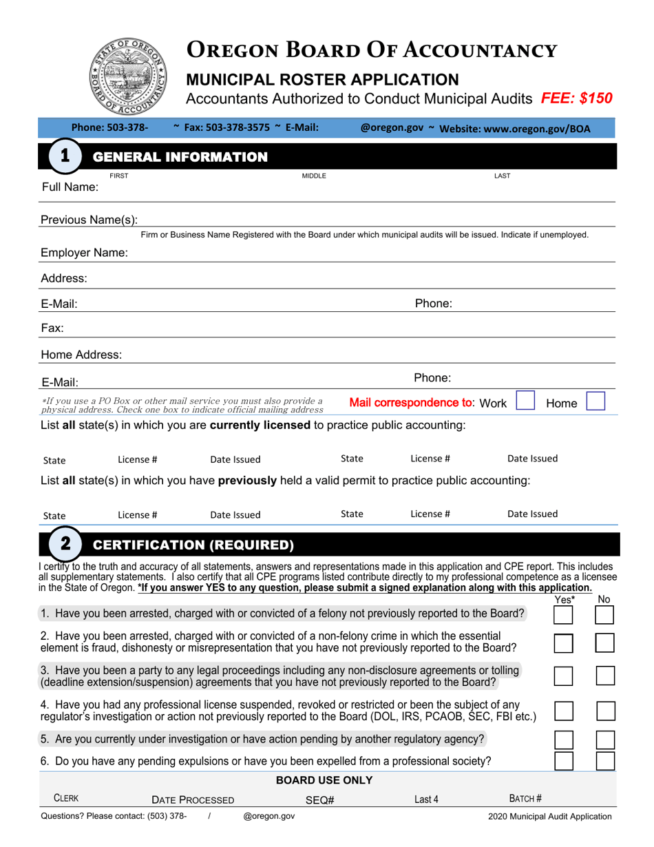Municipal Roster Application - Oregon, Page 3