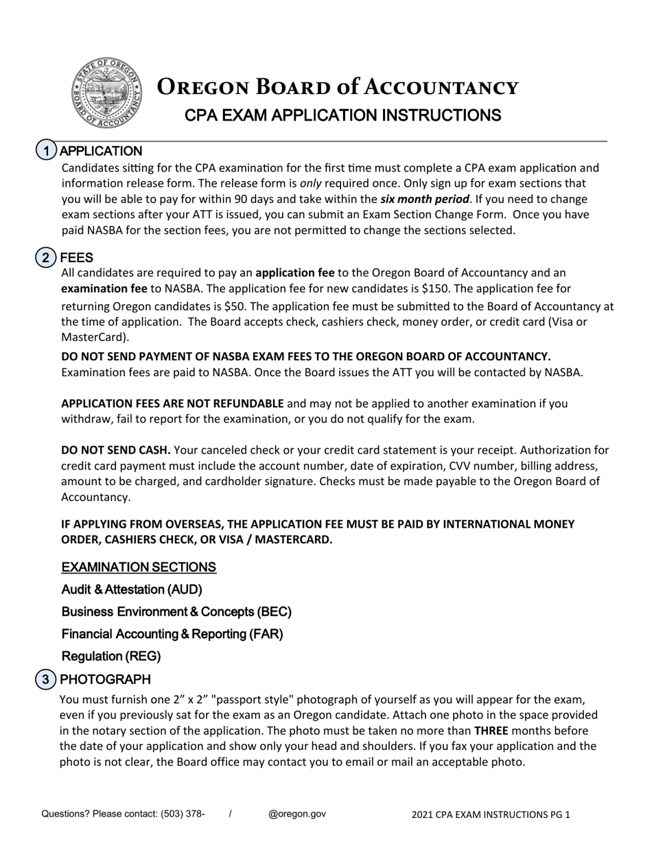 CPA Exam Application - Oregon, Page 1
