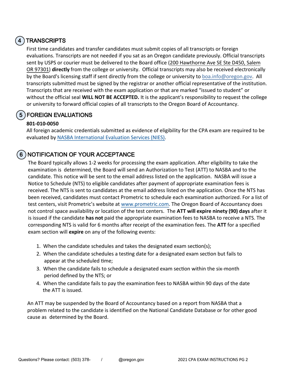 CPA Exam Application - Oregon, Page 2
